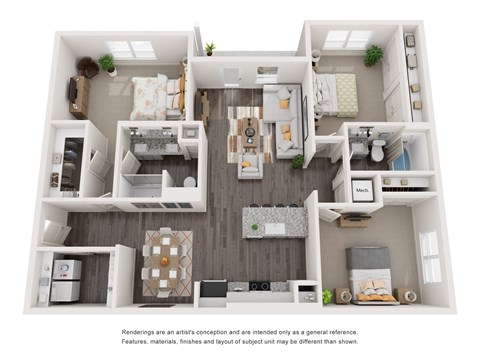 Floor plan for 3 beds, 2 baths, 1463 sqft